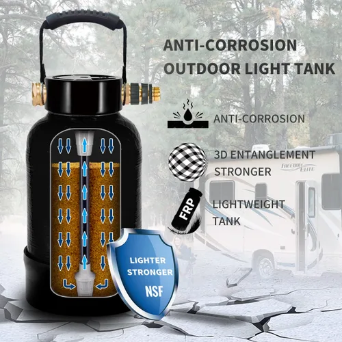 Miniatura 2 de Filterelated Ablandador de agua para autocaravana, 16000 granos, portátil, con ajuste de latón de 3/4 pulgadas y manguera personalizada, sistema