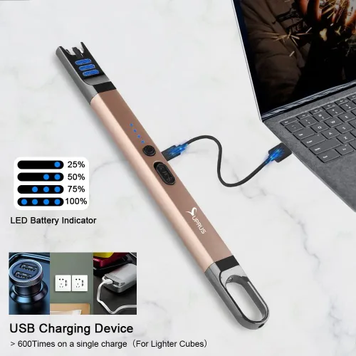Miniatura 7 de SUPRUS Encendedor de velas eléctrico de arco, resistente al viento, sin llama, recargable por USB, con luz LED, para velas, camping, barbacoa