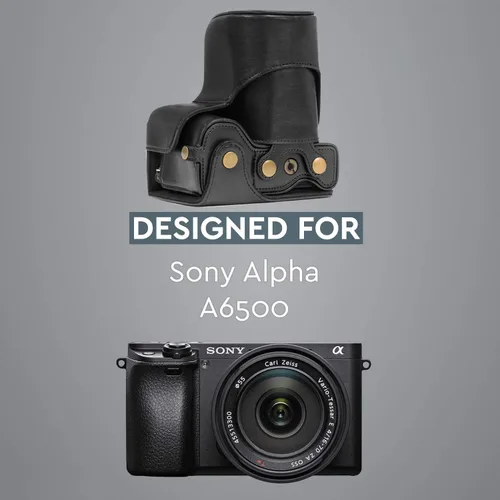 Miniatura 5 de MegaGear MG1014 Ever Ready Funda de cuero para cámara compatible con Sony Alpha A6500 (hasta 0.630-2.756 in) - Negro