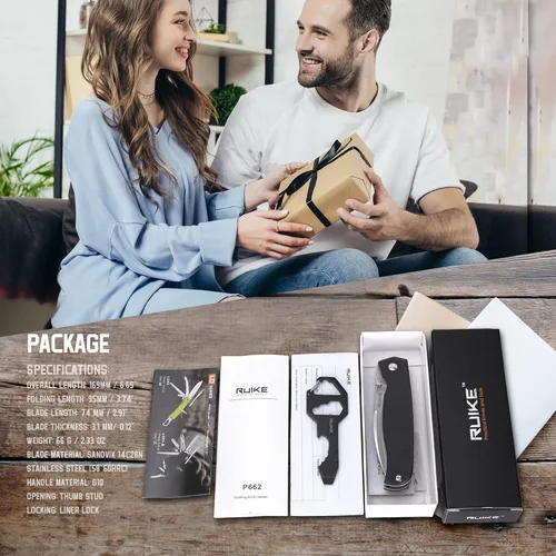 Miniatura 7 de Cuchillo plegable EDC pequeño de bolsillo para hombres, mujeres, 14C28N, bloqueo de forro, mango ligero G10, acero inoxidable frío, cuchillos P662