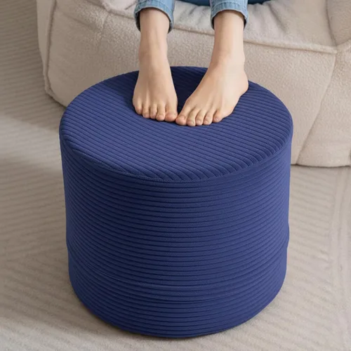 Miniatura 13 de LITA Puf redondo de relleno, puf de pana con relleno de espuma de alta densidad y funda lavable, taburete de puf peludo y esponjoso, otomano