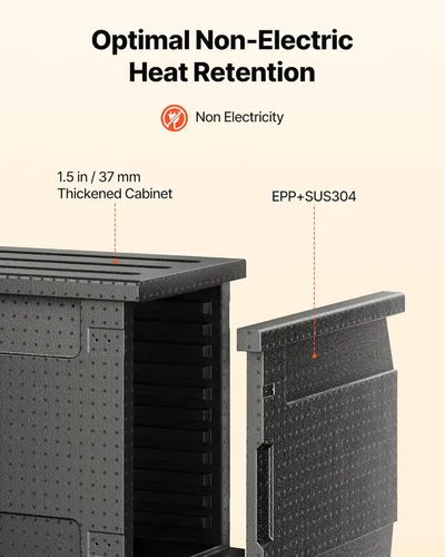Miniatura 3 de VEVOR Transportador de bandeja de alimentos aislado, caja caliente de 95 cuartos de galón para catering, LLDPE caja de alimentos con hebillas Negro