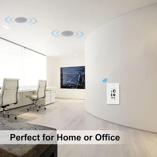 Miniatura 8 de Herdio Amplificador Bluetooth de pared de 4 canales Control de volumen Placa de pared USB/MIC/AUX (3.5mm) Entradas Conecta 4 altavoces con fuente