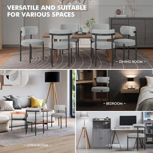 Miniatura 7 de PatioPerk - Juego de 6 sillas de comedor Boucle, de color gris claro, estilo de mediados de siglo moderno, con respaldo curvo, tapizadas en sherpa