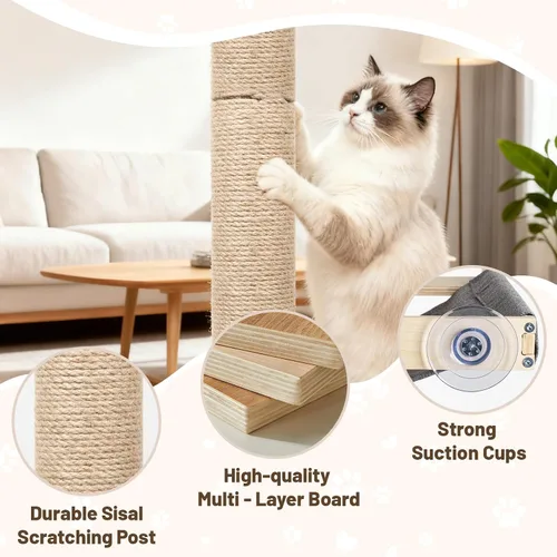 Miniatura 4 de XiaZ Percha para ventana para gatos con poste rascador alto, hamaca de ventana para gatos de 58 pulgadas con condominio para gatos, poste rascador