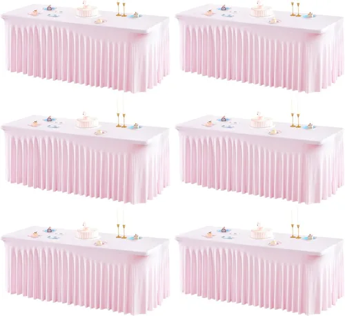 Miniatura 55 de Paquete de 1 manteles azul bebé para mesas rectangulares de 4 pies, cubiertas de mesa de spandex elástico de una pieza resistentes a las arrugas