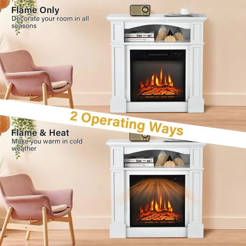 Miniatura 8 de COSTWAY Chimenea eléctrica de 32 pulgadas con repisa, calentador independiente ajustable de 1400 W con control remoto, diseño de termostato