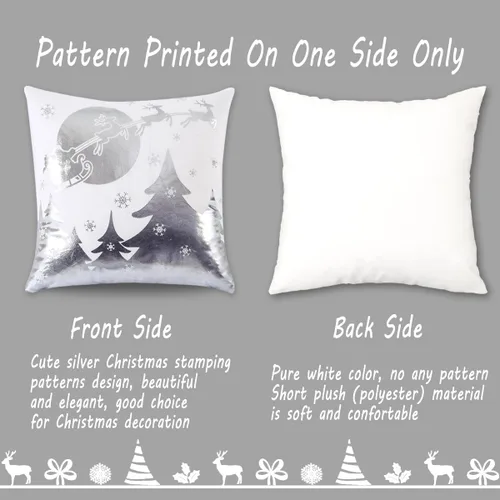 Miniatura 4 de JOJOGOGO Juego de 4 fundas de almohada navideñas plateadas y blancas de 18 x 18 pulgadas, juego de 4 almohadas decorativas de copo de nieve Let It