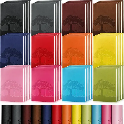Miniatura 14 de TaoBary 12 diarios de piel sintética A5 a granel, coloridos diarios forrados con árboles, cuaderno de piel sintética suave, cuaderno de escritura a