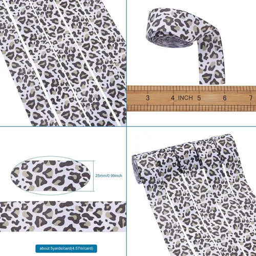 Miniatura 5 de Pandahall - 5 tarjetas de cinta de grogrén de leopardo de 1 pulgada / 0.984 in de ancho plano con estampado de leopardo salvaje para coser lazos