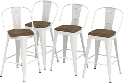 Miniatura 12 de Juego de 4 taburetes de bar giratorios de 24 pulgadas, taburetes de bar industriales con patas de metal resistentes, taburetes de bar con respaldo
