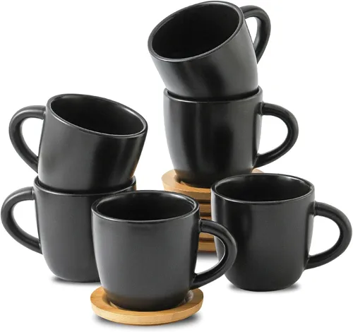 Miniatura 11 de HASENSE Juego de 6 tazas y platillos de espresso de 3 onzas, tazas Demitasse con asa para bebidas de café, café con leche, capuchino, café moca