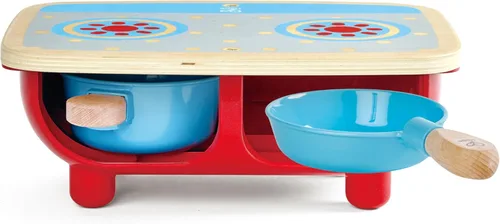 Miniatura 7 de Hape Juego de cocina para niños pequeños Juego de cocina de madera de 6 piezas, juego de cocina con estufa de juguete, sartén, cuchara, espátula