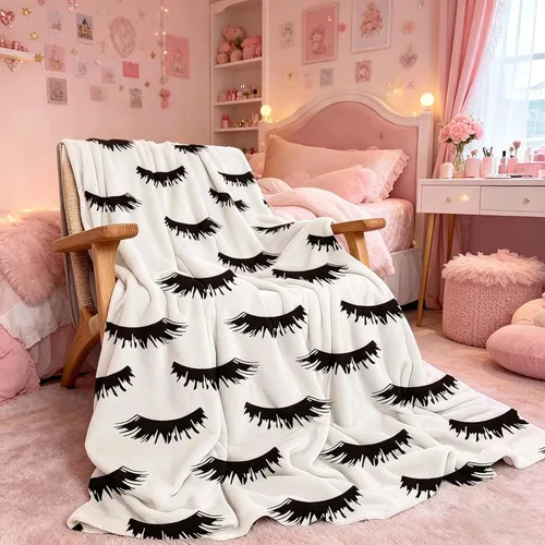 Manta de pestañas en blanco y negro para sofá (50 x 60 pulgadas), manta de franela suave para decoración de habitaciones de pestañas, ropa de cama