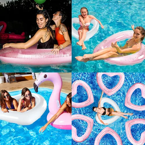 Miniatura 3 de Honoson 8 unidades de flotador de piscina con forma de corazón de 47.3 x 43 pulgadas, anillos de natación inflables en forma de corazón, flotador
