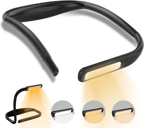 Luz de lectura LED para el cuello, luces de libro para leer en la cama, lámpara de escritorio con brillo ajustable, 3 colores, con brazos flexibles,