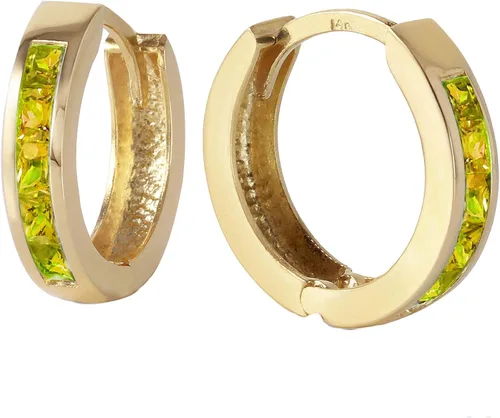 Miniatura 3 de Galaxy Gold GG Aretes de aro de oro macizo de 14 quilates con peridoto natural de corte princesa, Metal Gema, Peridoto