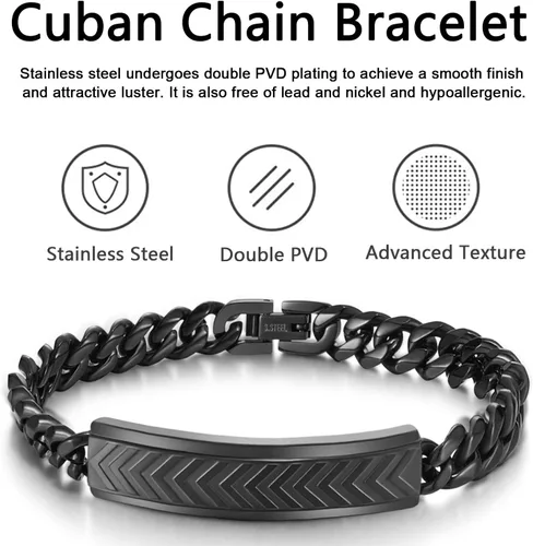 Miniatura 3 de Pulseras para hombre, acero inoxidable, cierre plegable, cadena cubana, pulsera para hombre