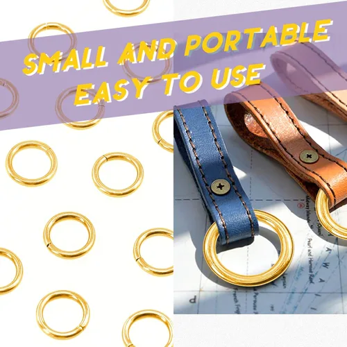 Miniatura 6 de Swpeet 60 anillos de metal multiusos de metal de 3/5 a 0.630 in para bolsas de hardware, anillos de mano, accesorios de bricolaje, llaveros, Dorado