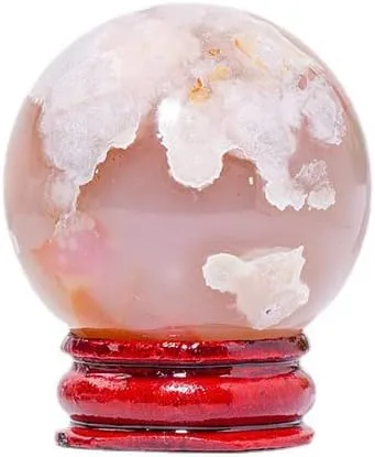 Miniatura 16 de Figura de esfera de adivinación de cuarzo curativo con bola de jaspe de sangre de dragón natural, con soporte de madera, 1.96 pulgadas