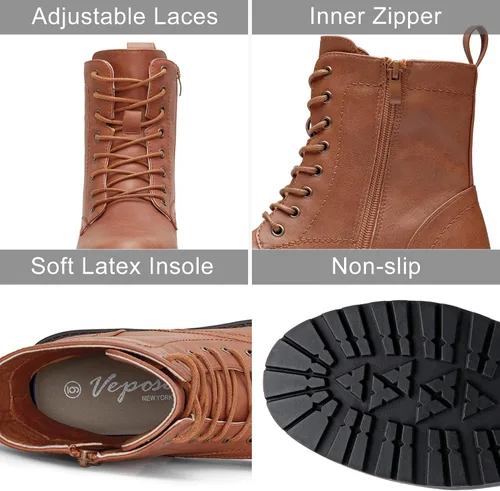 Miniatura 4 de Vepose Botines de combate 25 para mujer con cordones y cremallera interior de media pantorrilla para mujer
