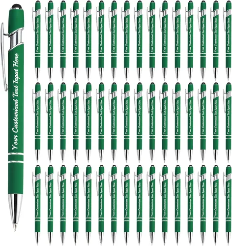 Miniatura 55 de Bolígrafo personalizado, 50 bolígrafos personalizados, grabado a granel con logotipo de nombre, lápiz digital de tinta negra suave con toque