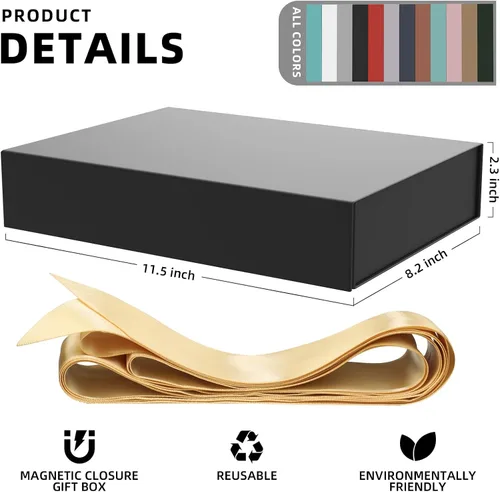 Miniatura 2 de MOZRRO Caja de regalo de 11.5 x 8.2 x 2.3 pulgadas, cajas de regalo para regalos de cierre magnético, cajas de regalo con tapas para regalos de Negro