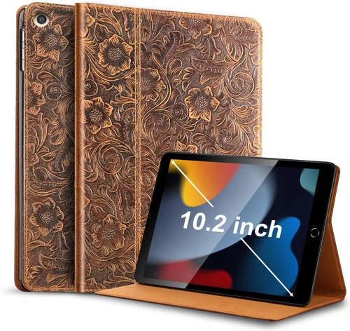 Miniatura 8 de Gexmil Funda para iPad de 9ª/8ª/7ª generación (2021/2020/2019), funda de cuero genuino de 10.2 pulgadas, funda de piel de vaca con función