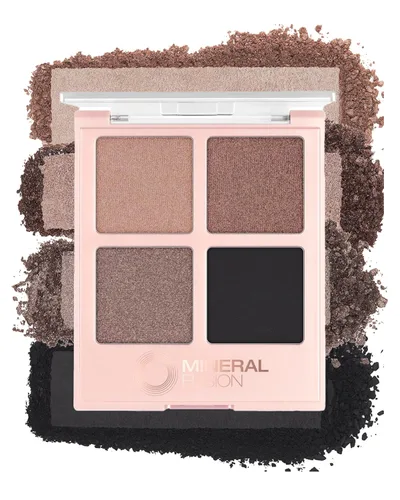 Mineral Fusion Paleta de sombras de ojos – Cuatro tonos de polvo prensado en acabado mate, satinado y brillante – Maquillaje de ojos vegano natural
