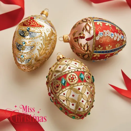 Miniatura 2 de Miss Christmas Palace Collection 2025 - Adorno dorado para árbol de Navidad de cristal soplado de 5 pulgadas (elegante patrón vienés)