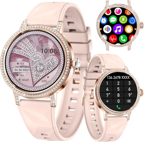 Miniatura 8 de Relojes inteligentes para mujer con llamadas Bluetooth de diamantes, reloj inteligente con pantalla HD de 1.27 pulgadas, rastreador de actividad