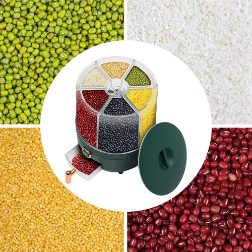 Miniatura 4 de Recipientes grandes para cereales, dispensador giratorio de arroz, dispensador de alimentos secos con 6 compartimentos, contenedor de almacenamiento