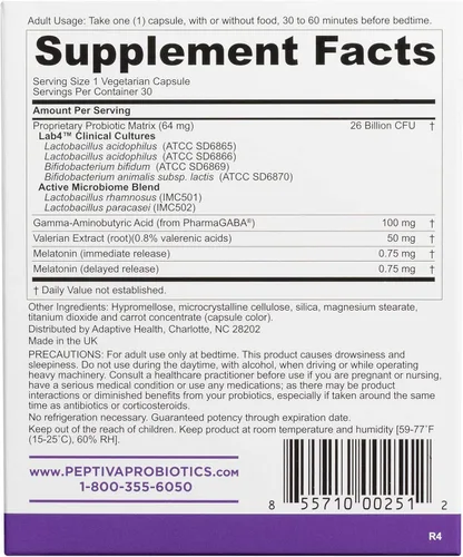Miniatura 5 de Peptiva 26 Mil Millones de UFC Probiótico y Apoyo para el Sueño - Probiótico Multi-Cepas Clínicamente Validado - Lactobacillus y Bifidobacterium