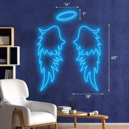 Miniatura 6 de Alas de ángel con halo, letreros de neón de alas de ángel para decoración de pared, luz de neón para bodas, fiestas, bares, salones, dormitorios