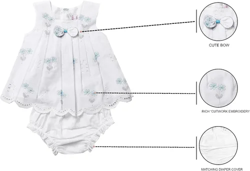 Miniatura 3 de Vestido de algodón bordado artesanal para niña con funda para pañales, trajes de sesión de fotos para bebé, 0-18 meses en 2 o 1 paquete