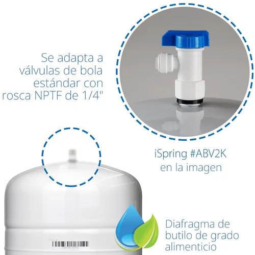 Miniatura 3 de iSpring T32M Tanque de almacenamiento de agua presurizado con válvula de bola para sistemas de ósmosis inversa RO, 15 L, válvula de tanque de 1/4
