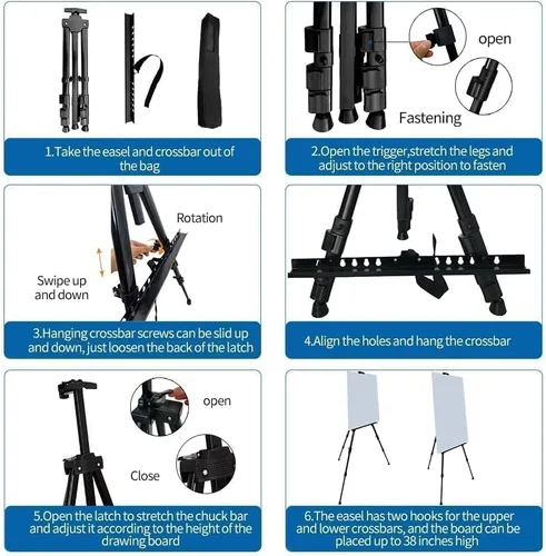 Miniatura 8 de RRFTOK Soporte de caballete para letreros y pintura: caballetes de trípode de metal ajustables para altura de exhibición de 17 a 66 pulgadas
