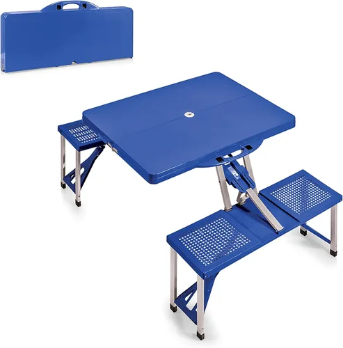 Miniatura 15 de Picnic TIME Mesa de picnic plegable portátil con asientos para 4, mesa de aluminio plegable con bancos y agujero para paraguas, mesa plegable ligera