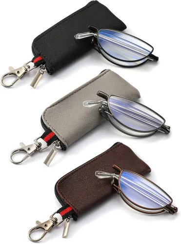 Miniatura 8 de touk Foldable Reading Glasses Anti Blue Light, Soft Nose Pad Spring Hinge Compact Readers Portable Case for Men Women 2 Pack