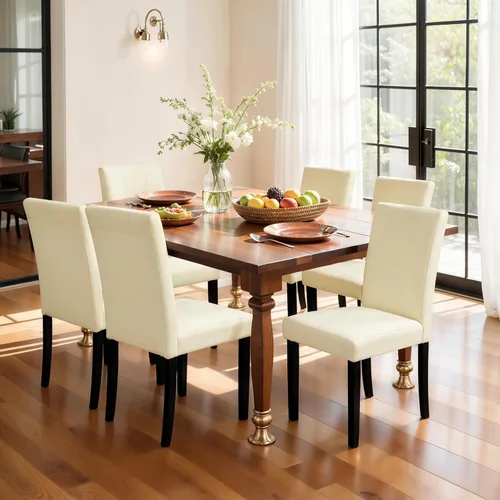 SyMax Juego de 6 sillas de comedor Parson de piel sintética, modernas sillas laterales de cocina de alta gama para dormitorio, sala de estar, color