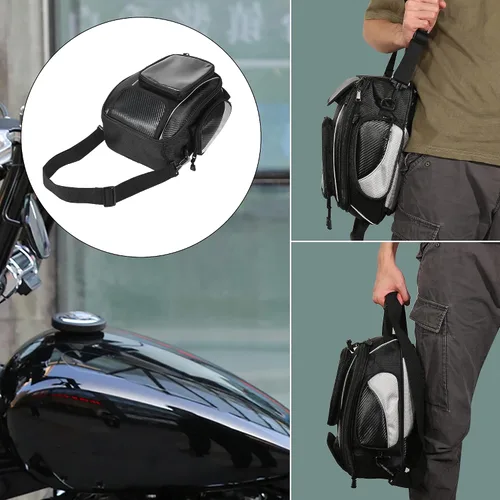Miniatura 8 de Motoforti Universal motocicleta tanque magnético bolsa de herramientas combustible alforja con correa impermeable negro