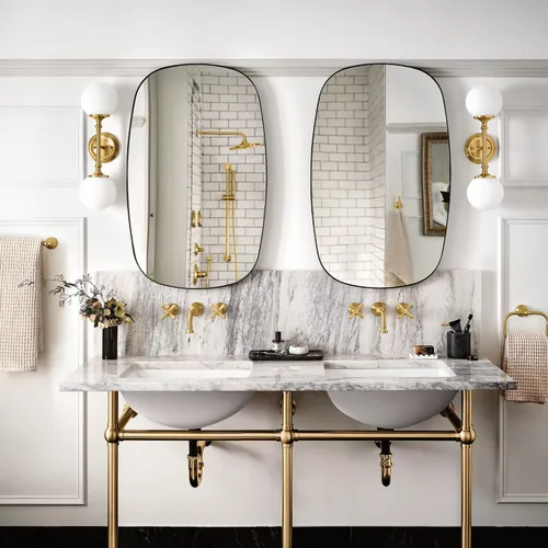 Miniatura 8 de Moen Colinet Oro Cepillado - Llave de baño tradicional de arco alto, de dos mandos, con mangos cruzados, requiere válvula, TS44103BG