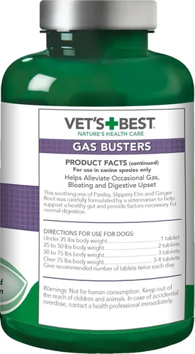 Miniatura 3 de Vet's Best Gas Busters - Suplementos para perros, gases, hinchazón, alivio del estreñimiento y ayuda a la digestión para perros, 90 tabletas