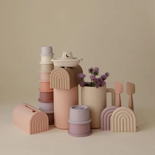 Miniatura 6 de mushie Vasos apilables de juguete 8 piezas Hecho en Dinamarca (Petal)