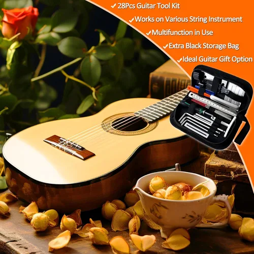 Miniatura 7 de 28 piezas de kit de herramientas para guitarra, accesorios de guitarra para regalos para hombres, kit de mantenimiento de guitarra con bolsa