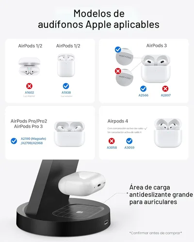 Miniatura 5 de Estación de carga 3 en 1 para iPhone, cargador inalámbrico para iPhone 17 16e 16 15 14 13 12 11 X Pro Max y Apple Watch - Estación de carga