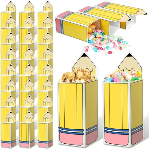 Harloon 24 cajas de dulces para lápices de regreso a clases, soportes para palomitas de maíz, bolsas de regalo para profesores, regalos de fiesta,