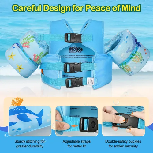 Miniatura 2 de MoKo Chaleco de natación para niños pequeños, flotadores de brazo de natación de 22 a 66 libras, niños y niñas, con dibujos animados, alas de agua