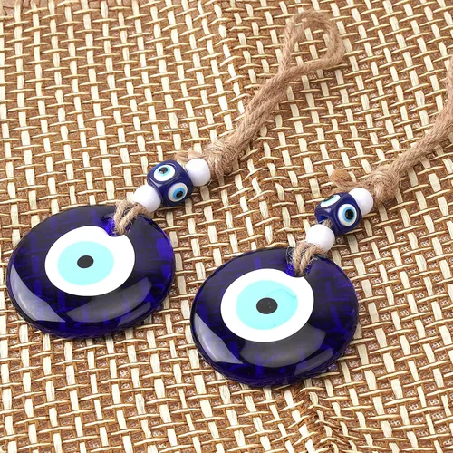 Miniatura 2 de 2 piezas de decoración azul contra el mal de ojo para colgar en la pared del hogar, cristal hecho a mano, amuleto turco de nazar de buena suerte