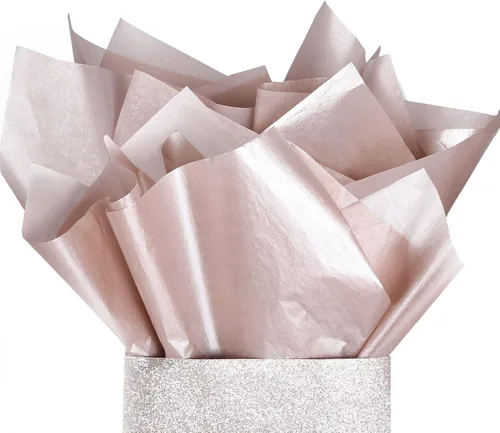 UNIQOOO 100 hojas de papel de seda metálico premium oro rosa champán dorado a granel, papel de regalo para envolver regalos reciclable, accesorio